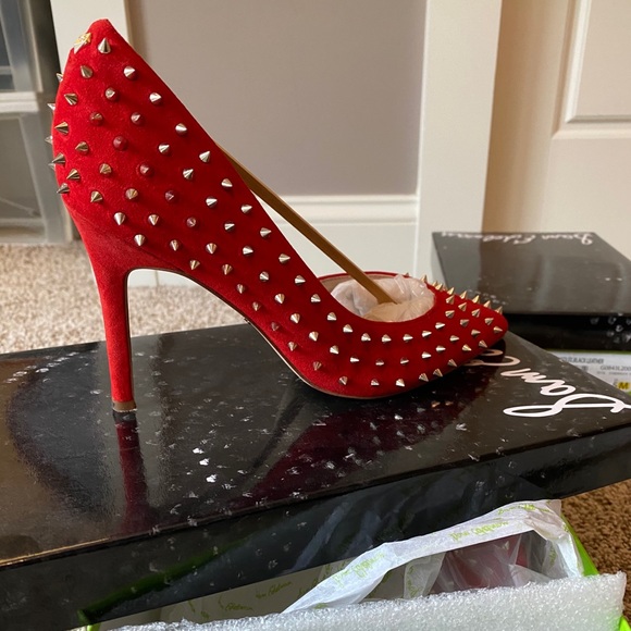red studded pumps